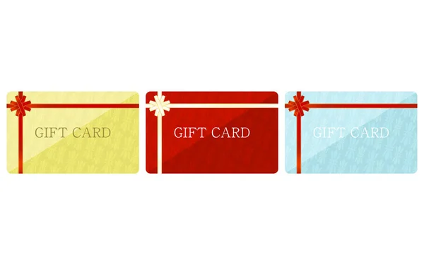 Illustrazione Gift Card Gialle Rosse Blu Con Ribbo Avvolgente — Vettoriale Stock