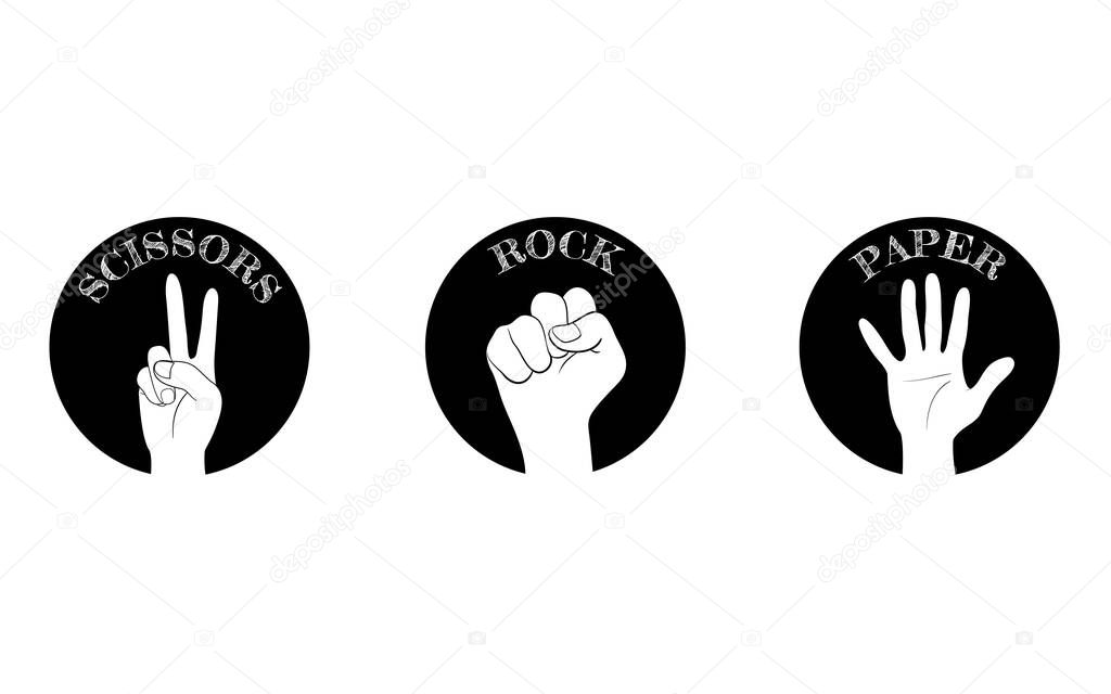 Hand sign icon, set of rock-paper-scissor