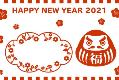 2021 yılbaşı kartı. Daruma fotoğraf çerçevesi.