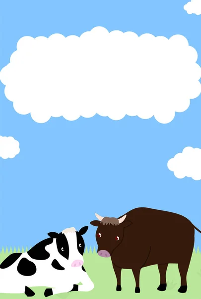 Holstein Αγελάδα Και Ιαπωνική Μαύρη Κάρτα Εικονογράφηση Της Πρωτοχρονιάς Μετάφραση — Διανυσματικό Αρχείο