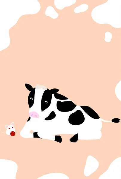 Holstein Cow Mouse New Year Card Illustration 2021 Translation Thank — стоковый вектор