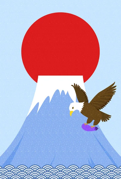 Nyårskort Illustration Fuji Hök Och Aubergine — Stock vektor