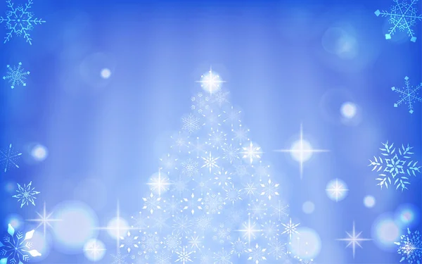 Funkelnder Weihnachtsbaum Und Polarlichter Mit Schneeflocken — Stockvektor