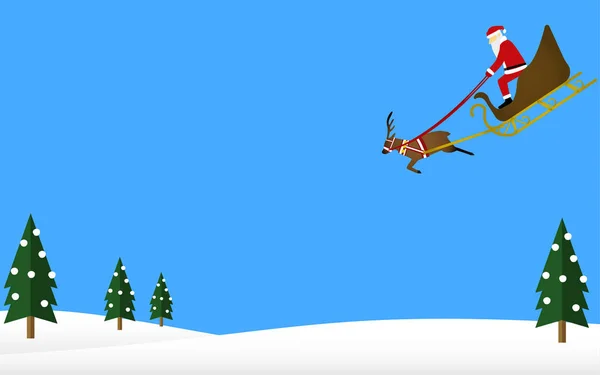 Santa Claus Renos Volando Cielo — Vector de stock