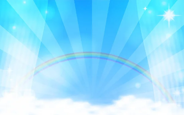 Ilustração Fundo Radial Com Céu Azul Nuvens Arco Íris —  Vetores de Stock