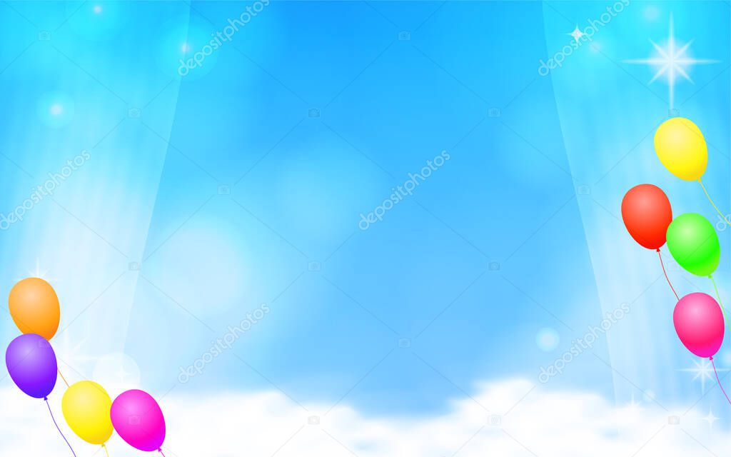Background illustration of blue sky, clouds and balloons
