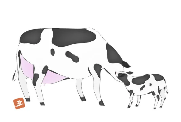 Матеріал Новорічної Листівки 2021 Рік Вола Ілюстрація Корови Намальована Пензлем — стоковий вектор