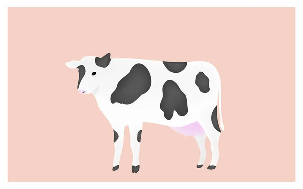 Ilustração Uma Vaca Fundo Rosa Ereto — Vetor de Stock