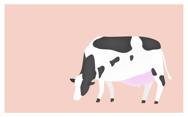 Ilustração Uma Vaca Comendo Grama Fundo Rosa — Vetor de Stock