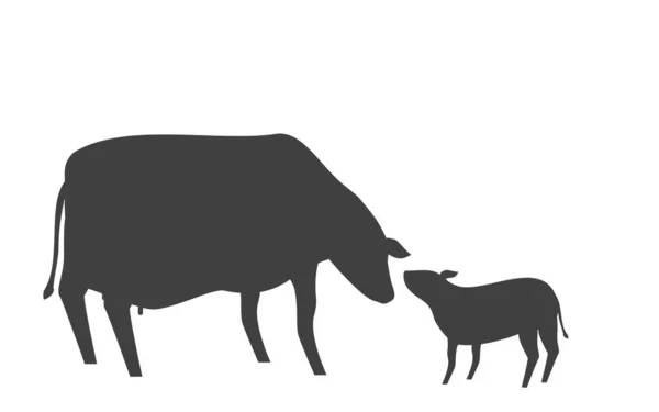 Silhouette Απεικόνιση Της Μητέρας Αγελάδα Και Μοσχάρι Χαιρετισμό — Διανυσματικό Αρχείο