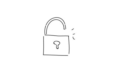 Analog el yazısı biçimi gevşek dokunmatik simgesi: asma kilit, kilidi aç