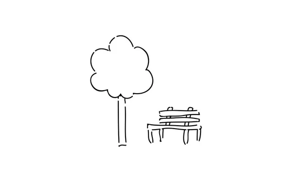 アナログ手書きスタイル緩いタッチアイコン ベンチと木材 — ストックベクタ