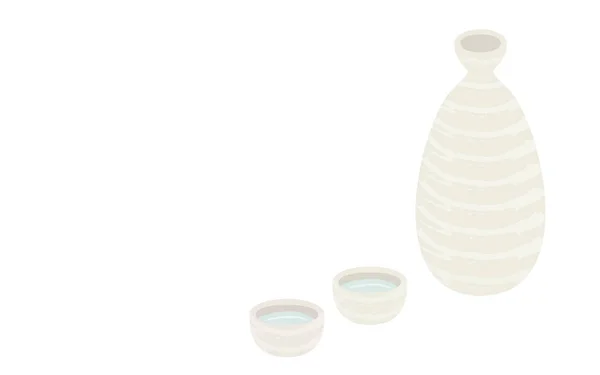 Illustrazione Due Tazze Sake Bottiglie Sake Con Sake — Vettoriale Stock