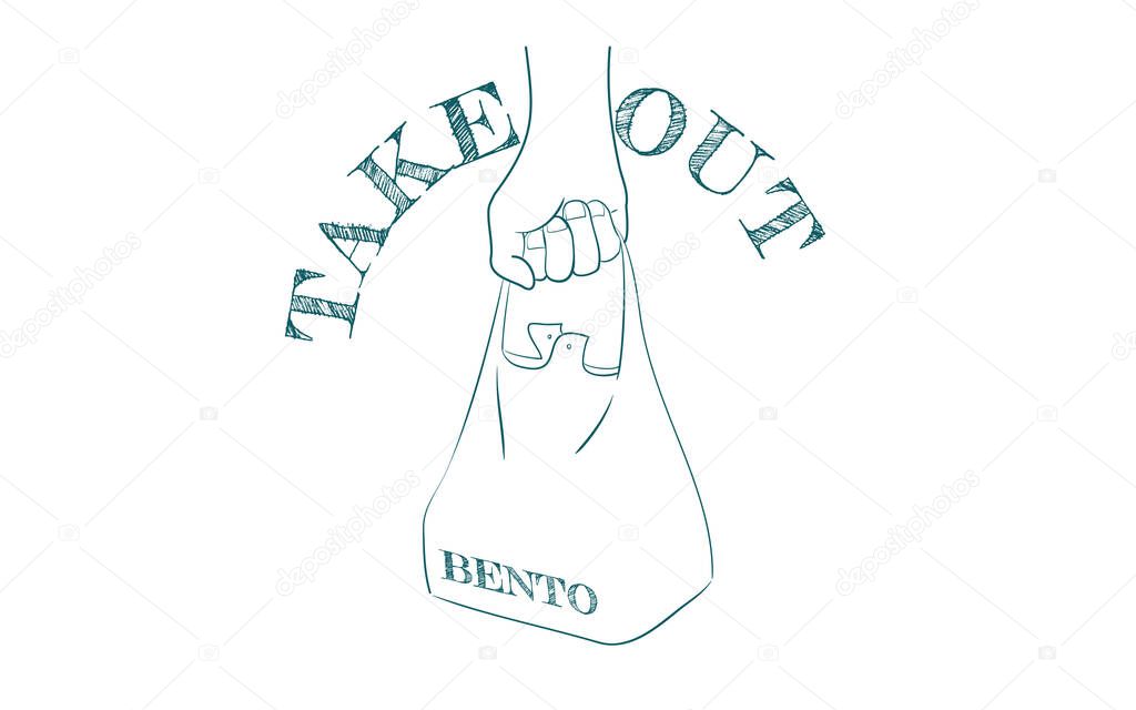 Takeout icon, illustration of buying a lunch and bringing it hom
