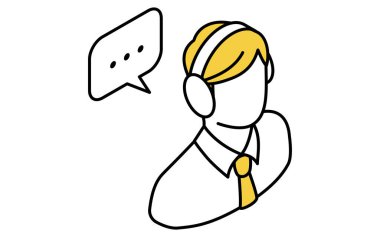 Çevrimiçi öğrenim kulaklıklı erkek öğretim görevlisi iş adamı izometrik basit satır simgesi, Vektör İllüzyonu