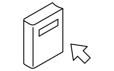 Okun izometrik basit çizgi simgesi olan çevrimiçi öğrenme kitabı, siyah ve beyaz, Vektör İllüstrasyonu