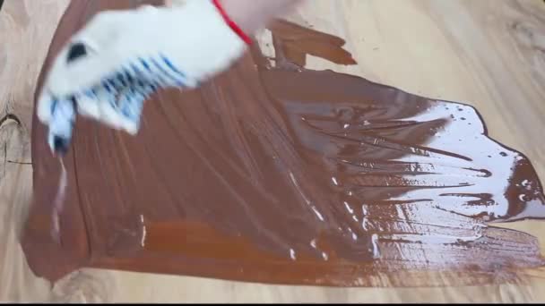 Процесс покрытия фанеры лаком — стоковое видео