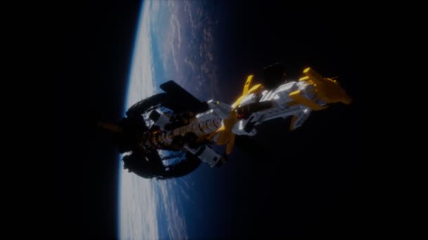 Duży statek kosmiczny na orbicie Ziemi. elementy dostarczane przez nasa — Wideo stockowe