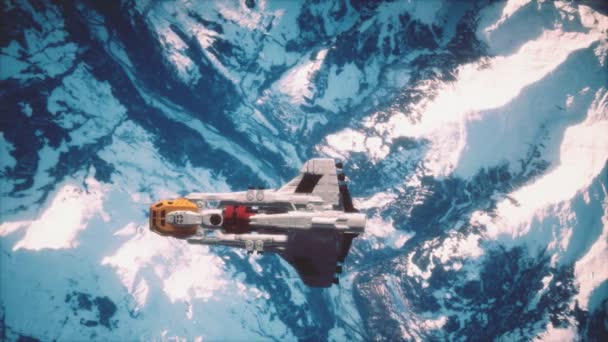 3D ilustrace kosmické lodi na oběžné dráze kolem planety Země — Stock video