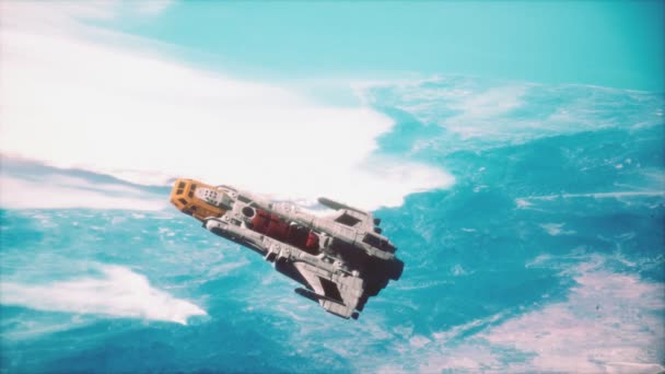 3D иллюстрация космического корабля на орбите вокруг планеты Земля — стоковое видео