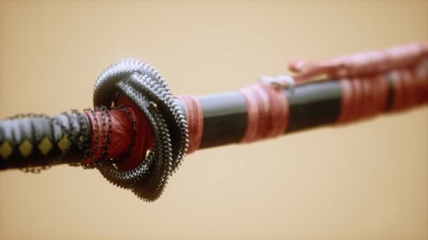 Aziatische katana met ornament sward op heldere achtergrond — Stockvideo
