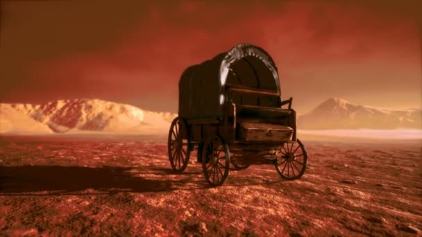 Tela coperto carro retrò nel deserto al tramonto — Video Stock