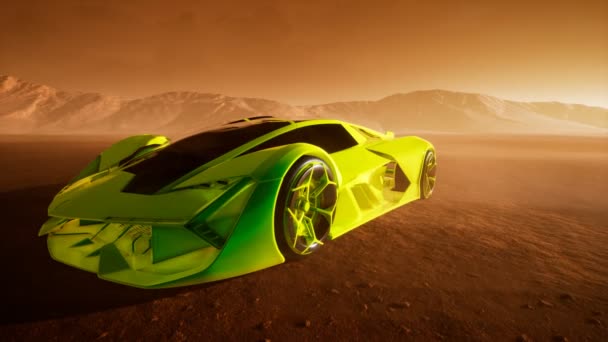 落日时分沙漠中的超级汽车 — 图库视频影像