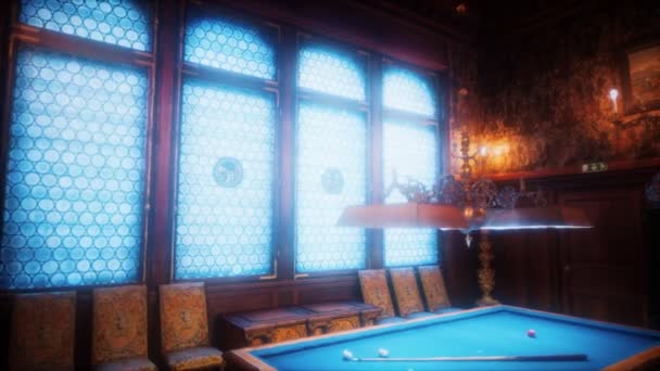 Old vintage billiards room interior — Stock Video