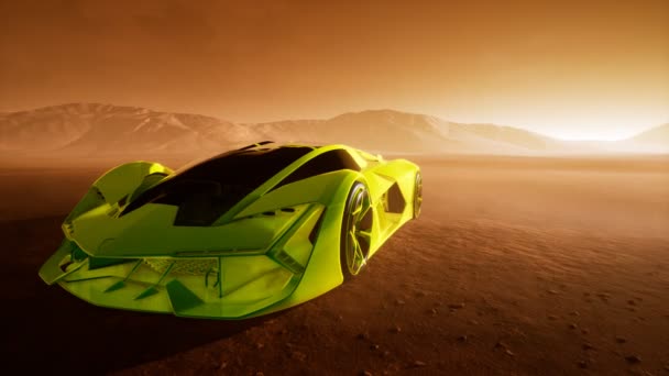 Суперкар на заході сонця в пустелі — стокове відео