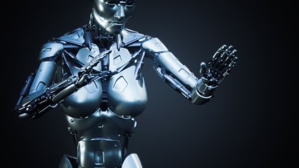 Robot science-fiction femme animation dans le monde numérique du futur — Video