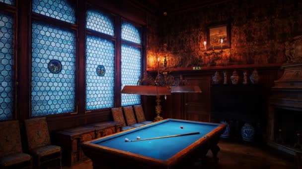 Old vintage billiards room interior — Stock Video