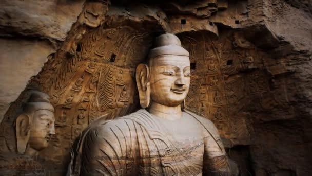 Patung Buddha Stone dari gua Yungang — Stok Video