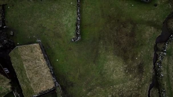 Casa histórica de piedra con techo de césped en las Islas Feroe — Vídeo de stock