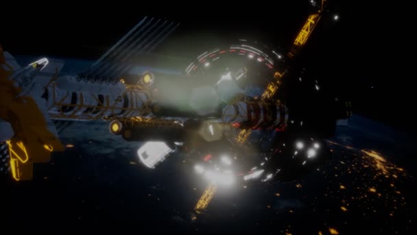 Ett stort rymdskepp i omloppsbana runt jorden. element som tillhandahålls av Nasa — Stockvideo