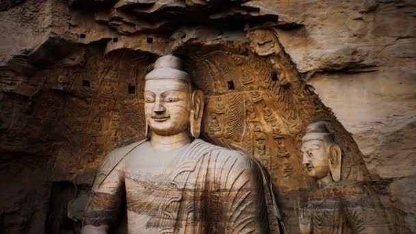Βούδα πέτρα σκάλισμα της Yungang κροταλία — Αρχείο Βίντεο