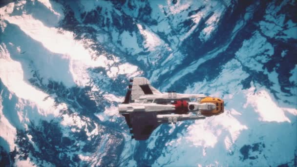 3D-illustrasjon av et romskip i bane rundt jorden – stockvideo