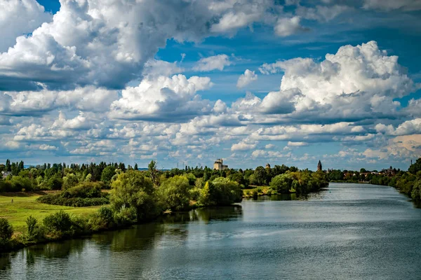 river scene in summer with clouds in the sky