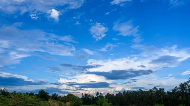 Açık gökyüzü mavi gökyüzü bulutu ve güneşli yaz günü.