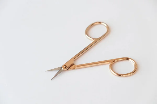 Gold Metal Closed Open Scissors Set White Background Isolated Closeup — Stock Photo, Image
