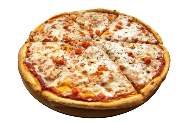 Смачна Піца Маргарита Тарілці Ізольована Білому — стокове фото