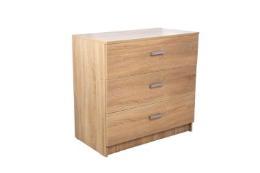 Beyaz arka planda modern ahşap çekmeceler.