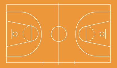 Maç için izole edilmiş basketbol sahası