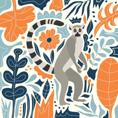  Tropikal ormanda lemur. İskandinav tarzı