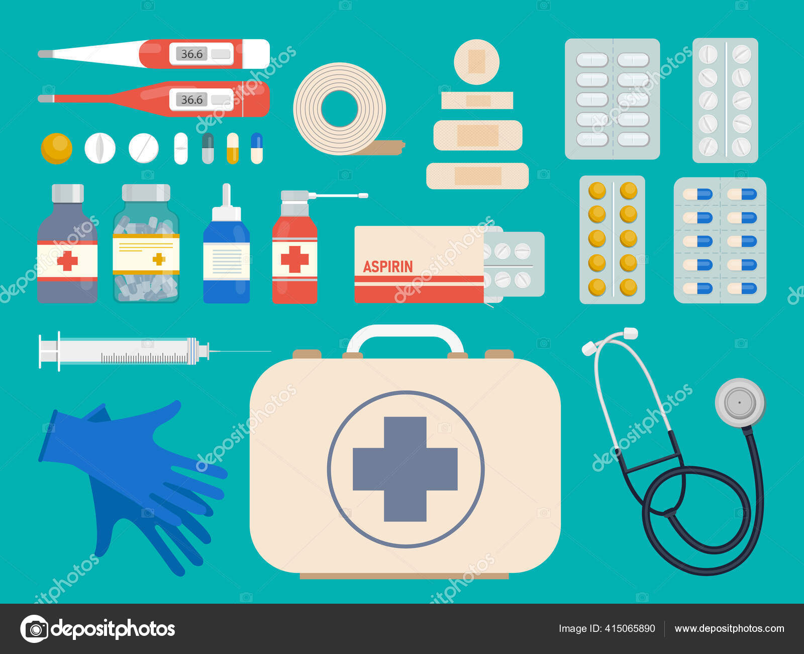 Caja Kit De Primeros Auxilios Con El Equipo Médico Y Medicamentos