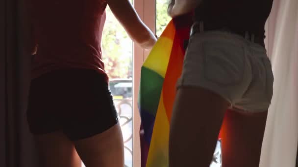 Két leszbikus lány otthon. — Stock videók