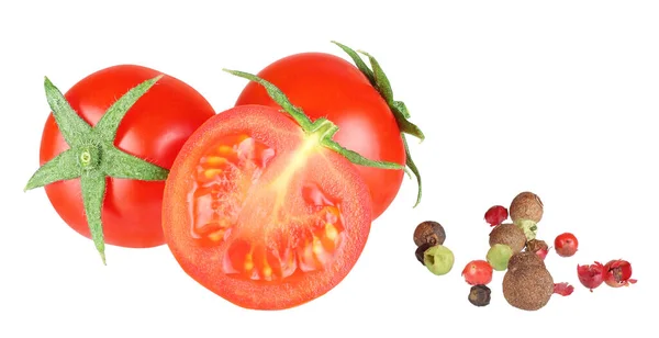 Cherry Tomaat Gesneden Geïsoleerd Witte Achtergrond — Stockfoto