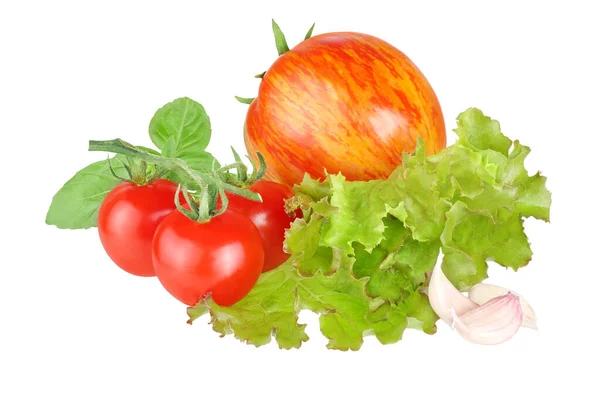 Tomatoes Lettuce Isolated White Background — Stock Photo, Image