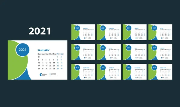 Bureaukalender Template Voor 2021 Jaar Set Van Maanden — Stockfoto