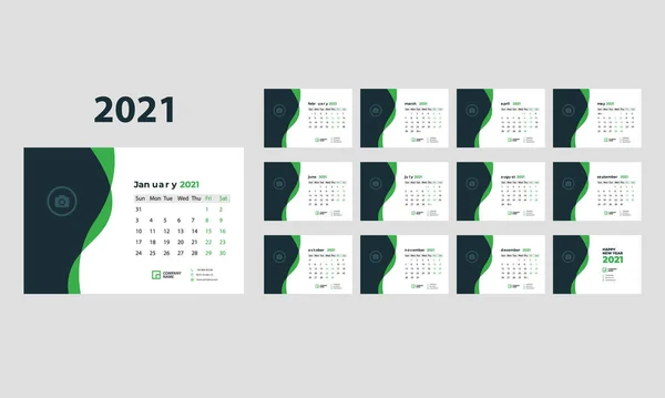 Bureaukalender Template Voor 2021 Jaar Set Van Maanden — Stockfoto