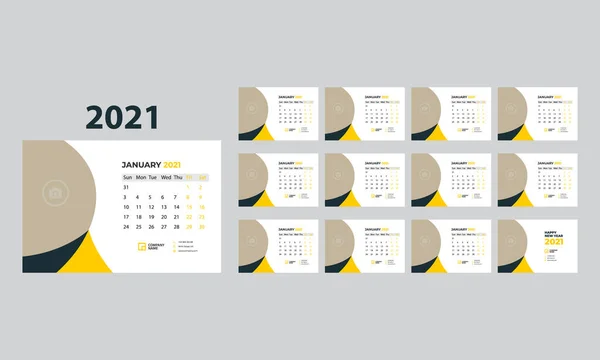 Шаблон Календаря Стола 2021 Год Комплект Месяцев — стоковое фото